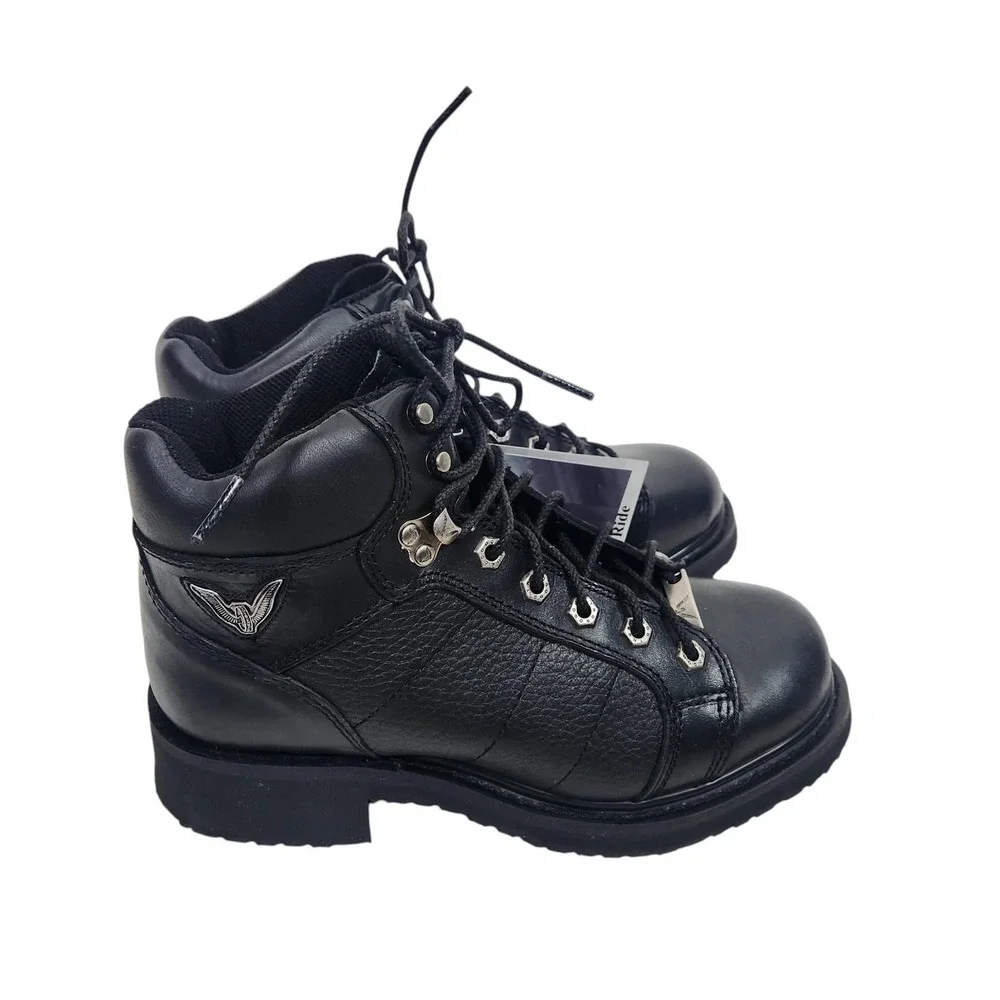 THOROGOOD Boots Womens 8 W Black Leather Motorcycle Ankle Lace‎ Up 524-6901
